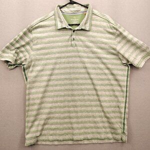 Tommy Bahama Polo Rugby Shirt Mens XL Green Grey Stripe 100% Cotton Sleeve Golf